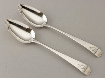 Irish Silver Georgian Tablespoons (Pair) - Newton Family Crest, Irish Ducal Coronet, John Bayly